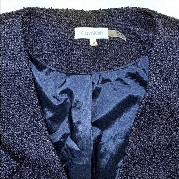 CalvinKlein Navy Long Sleeves Tweed-Like Buttons Blazer Jacket Sz12 Flap Pockets - Picture 15 of 16